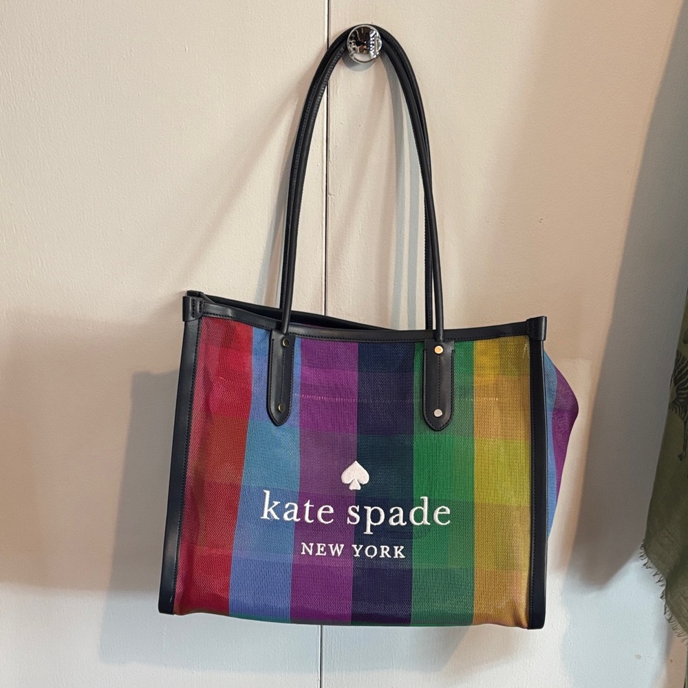 kate spade Multicolor Striped mesh Tote with Black Trim